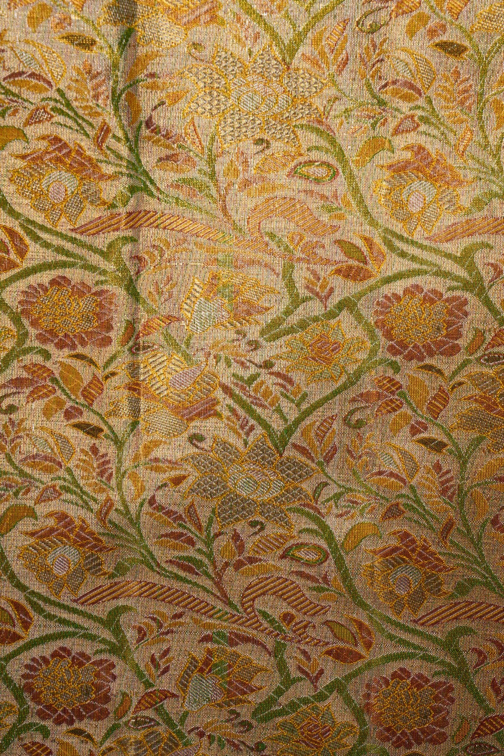 Image of Gold Tissue Meenakari Floral Kanchipuram Silk Saree